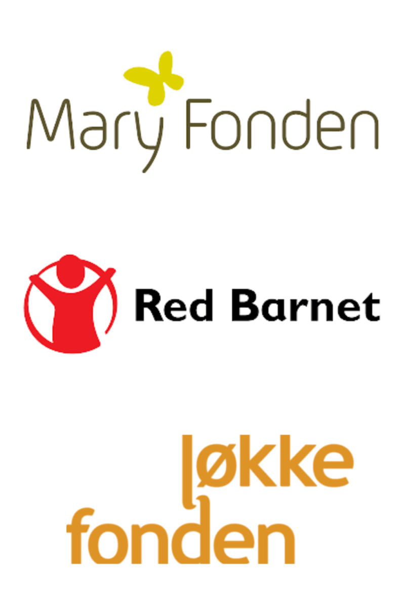 Alice Darvilles samarbejdspartnere - Logoer for Mary Fonden, Red Barnet og Løkke Fonden